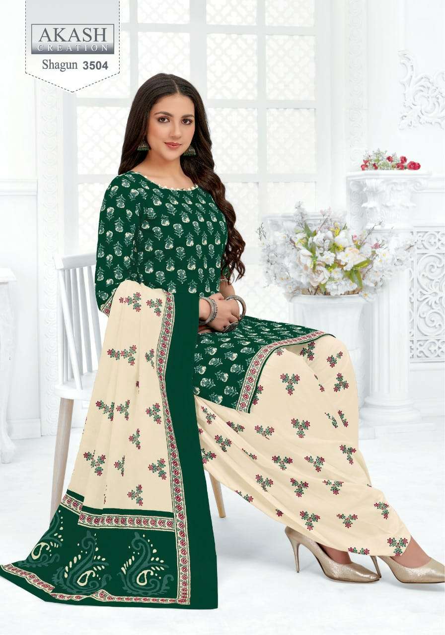 SHAGUN VOL-35 BY AKASH CREATION 3501 TO 3525 SERIES BEAUTIFUL SUITS COLORFUL STYLISH FANCY CASUAL WEAR & ETHNIC WEAR COTTON PRINT DRESSES AT WHOLESALE PRICE