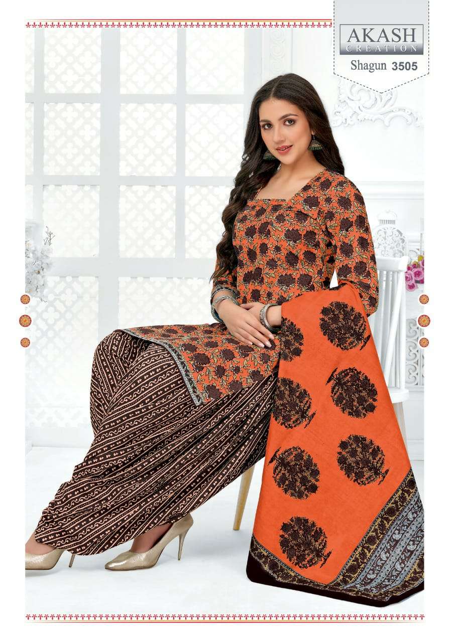 SHAGUN VOL-35 BY AKASH CREATION 3501 TO 3525 SERIES BEAUTIFUL SUITS COLORFUL STYLISH FANCY CASUAL WEAR & ETHNIC WEAR COTTON PRINT DRESSES AT WHOLESALE PRICE