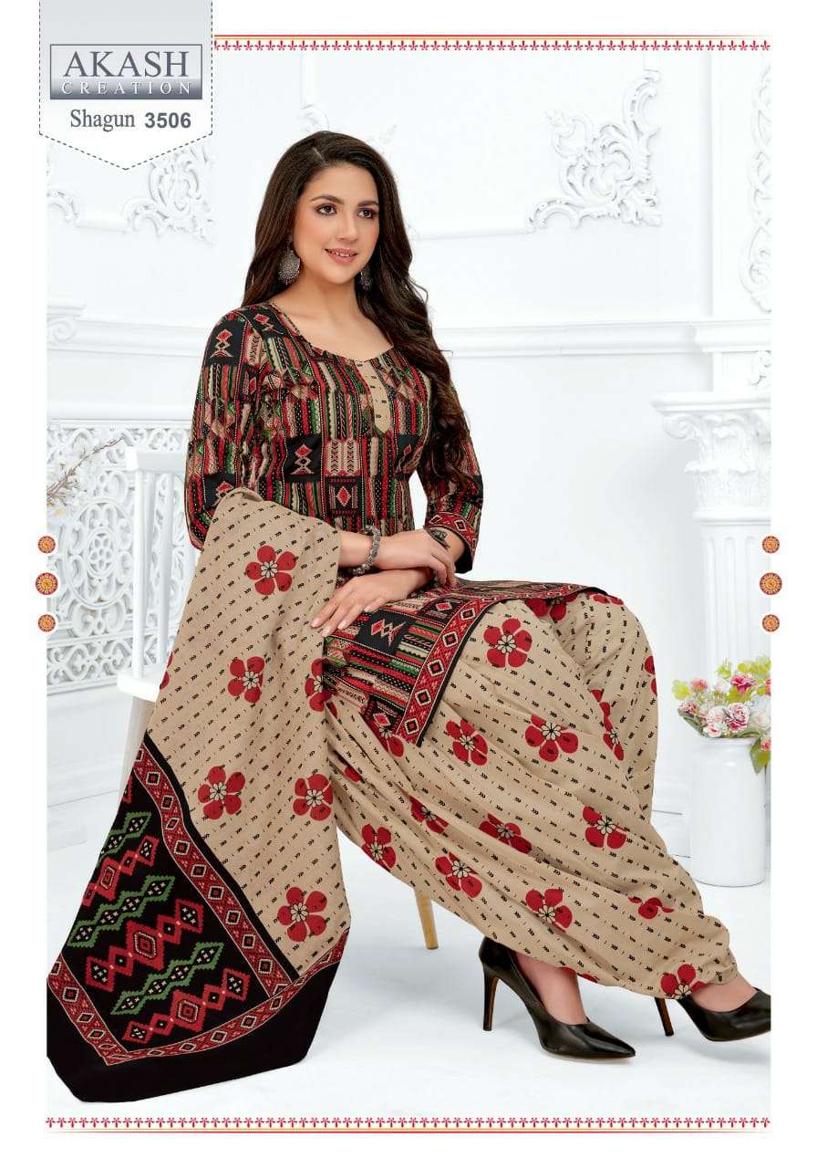 SHAGUN VOL-35 BY AKASH CREATION 3501 TO 3525 SERIES BEAUTIFUL SUITS COLORFUL STYLISH FANCY CASUAL WEAR & ETHNIC WEAR COTTON PRINT DRESSES AT WHOLESALE PRICE