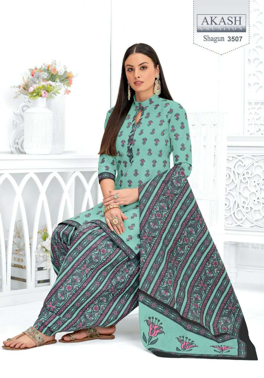 SHAGUN VOL-35 BY AKASH CREATION 3501 TO 3525 SERIES BEAUTIFUL SUITS COLORFUL STYLISH FANCY CASUAL WEAR & ETHNIC WEAR COTTON PRINT DRESSES AT WHOLESALE PRICE