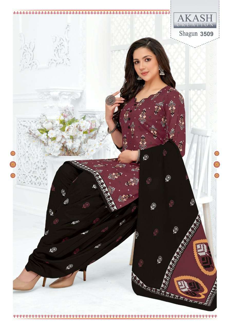 SHAGUN VOL-35 BY AKASH CREATION 3501 TO 3525 SERIES BEAUTIFUL SUITS COLORFUL STYLISH FANCY CASUAL WEAR & ETHNIC WEAR COTTON PRINT DRESSES AT WHOLESALE PRICE