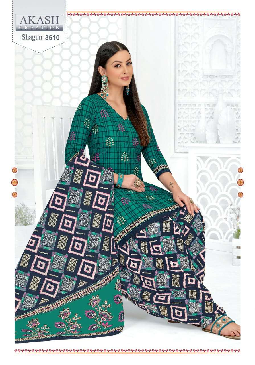 SHAGUN VOL-35 BY AKASH CREATION 3501 TO 3525 SERIES BEAUTIFUL SUITS COLORFUL STYLISH FANCY CASUAL WEAR & ETHNIC WEAR COTTON PRINT DRESSES AT WHOLESALE PRICE