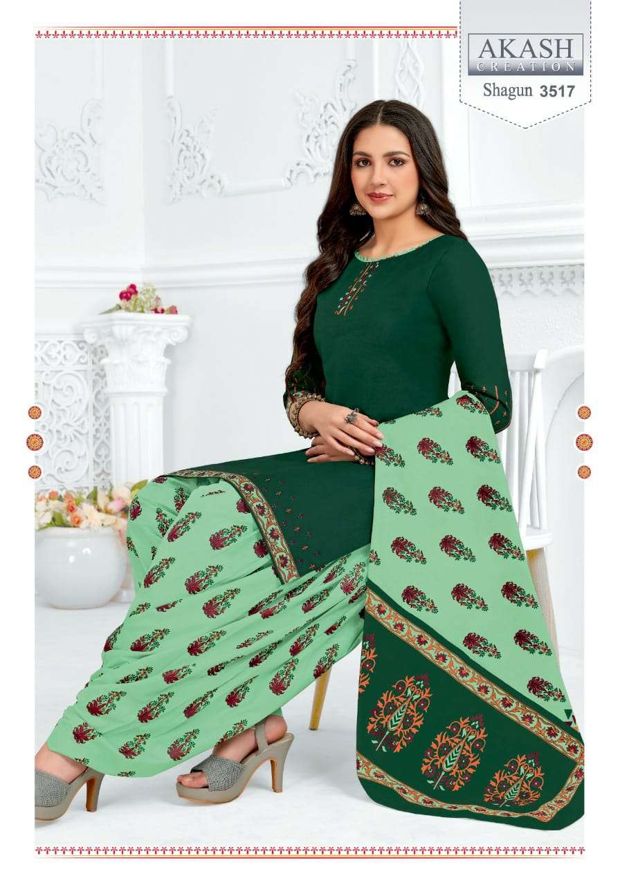 SHAGUN VOL-35 BY AKASH CREATION 3501 TO 3525 SERIES BEAUTIFUL SUITS COLORFUL STYLISH FANCY CASUAL WEAR & ETHNIC WEAR COTTON PRINT DRESSES AT WHOLESALE PRICE