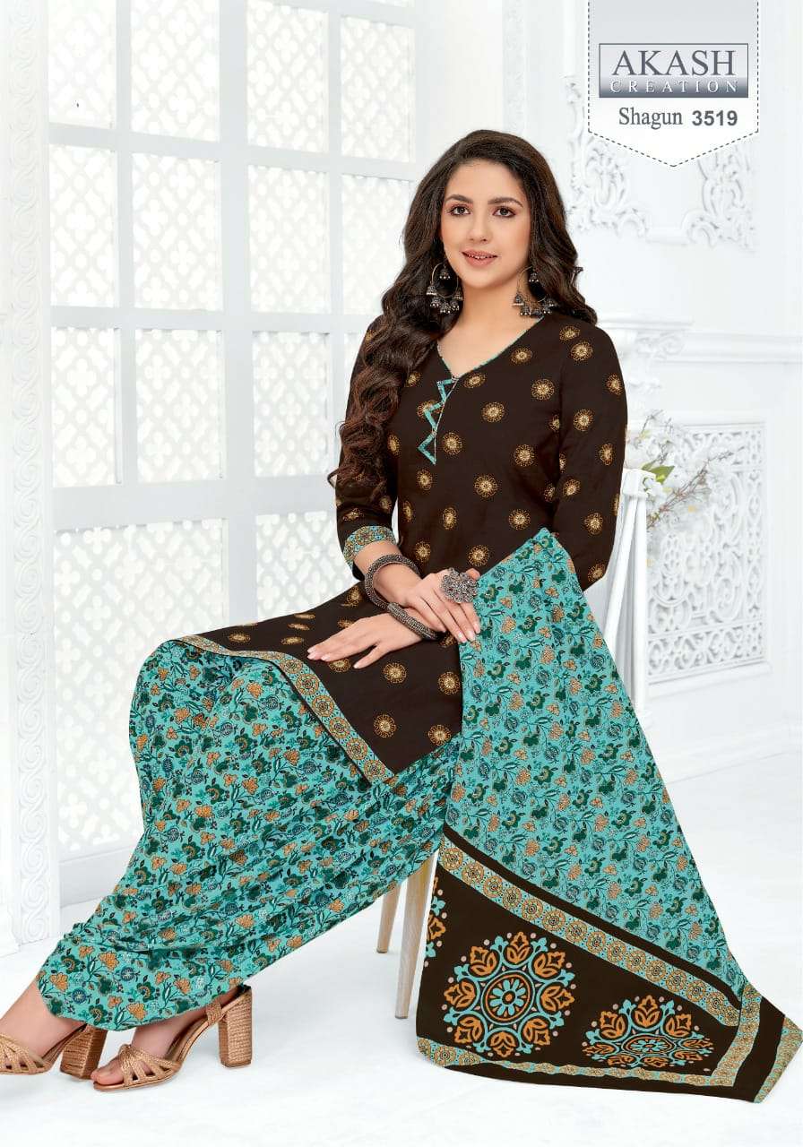 SHAGUN VOL-35 BY AKASH CREATION 3501 TO 3525 SERIES BEAUTIFUL SUITS COLORFUL STYLISH FANCY CASUAL WEAR & ETHNIC WEAR COTTON PRINT DRESSES AT WHOLESALE PRICE