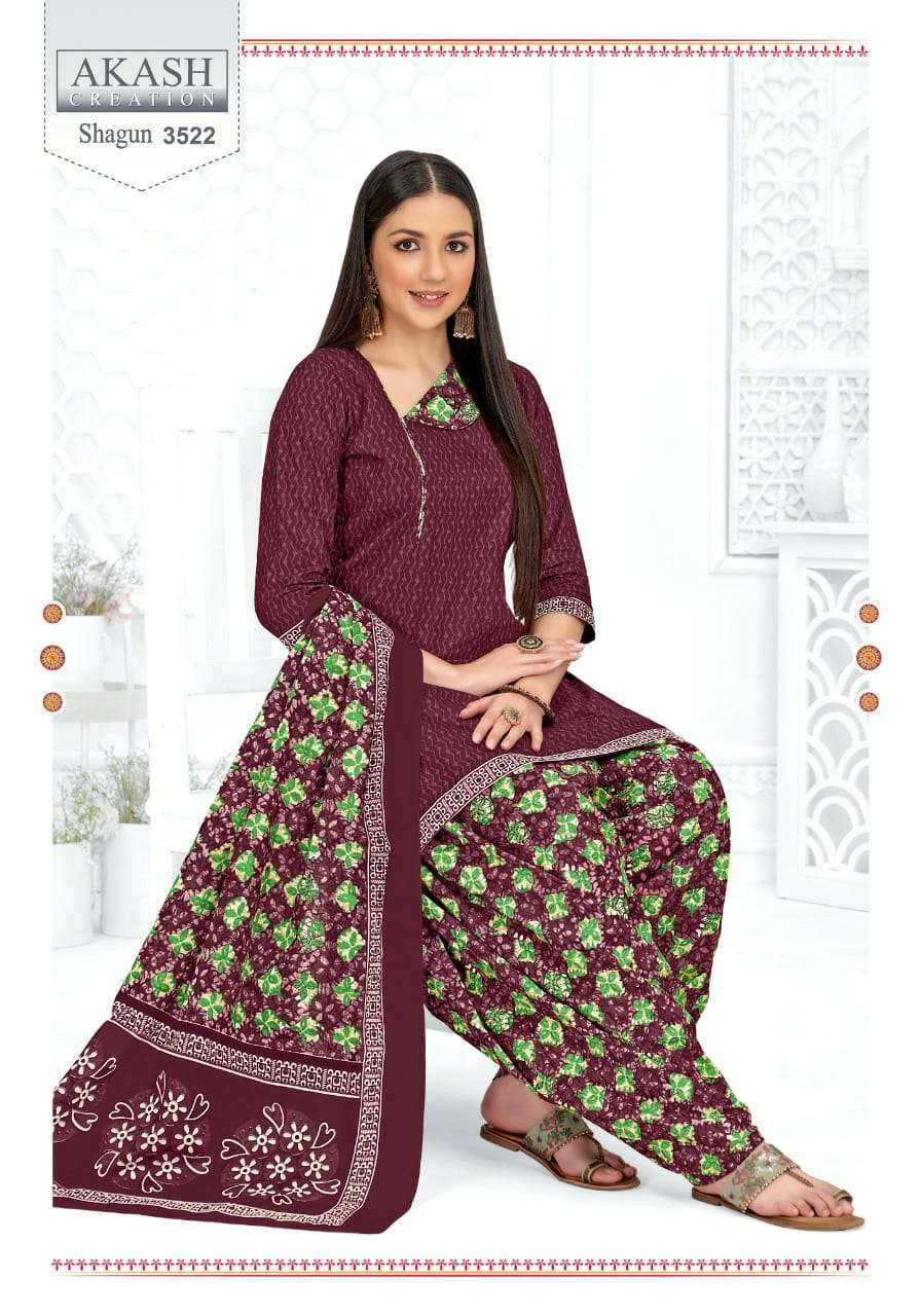 SHAGUN VOL-35 BY AKASH CREATION 3501 TO 3525 SERIES BEAUTIFUL SUITS COLORFUL STYLISH FANCY CASUAL WEAR & ETHNIC WEAR COTTON PRINT DRESSES AT WHOLESALE PRICE