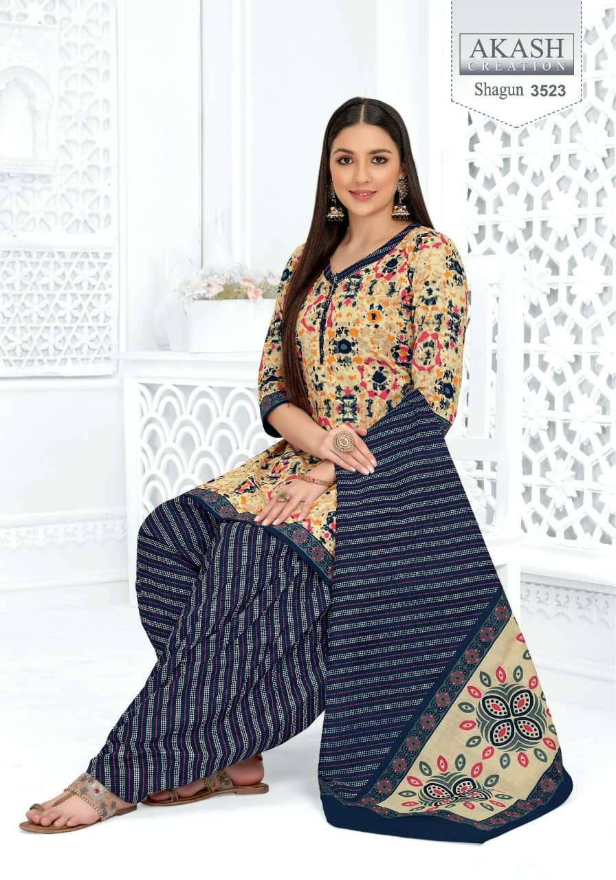 SHAGUN VOL-35 BY AKASH CREATION 3501 TO 3525 SERIES BEAUTIFUL SUITS COLORFUL STYLISH FANCY CASUAL WEAR & ETHNIC WEAR COTTON PRINT DRESSES AT WHOLESALE PRICE