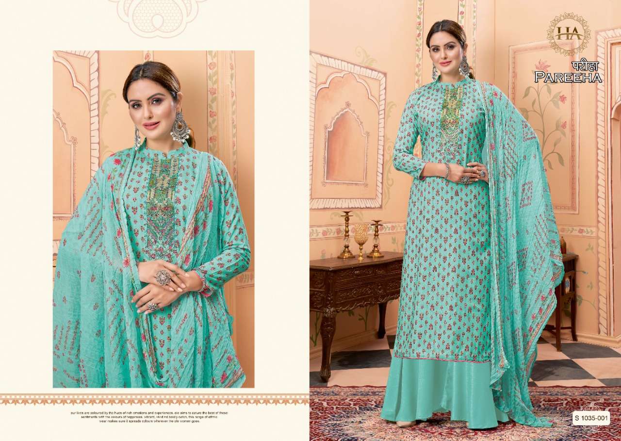 PAREEHA BY HARSHIT FASHION HUB 1035-001 TO 1035-008 SERIES BEAUTIFUL SUITS COLORFUL STYLISH FANCY CASUAL WEAR & ETHNIC WEAR VISCOSE RAYON DIGITAL PRINT DRESSES AT WHOLESALE PRICE