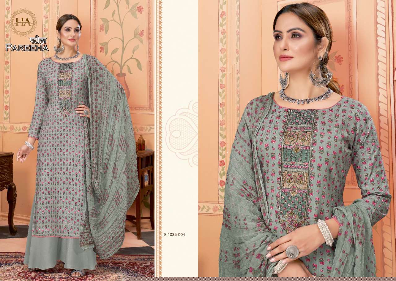 PAREEHA BY HARSHIT FASHION HUB 1035-001 TO 1035-008 SERIES BEAUTIFUL SUITS COLORFUL STYLISH FANCY CASUAL WEAR & ETHNIC WEAR VISCOSE RAYON DIGITAL PRINT DRESSES AT WHOLESALE PRICE