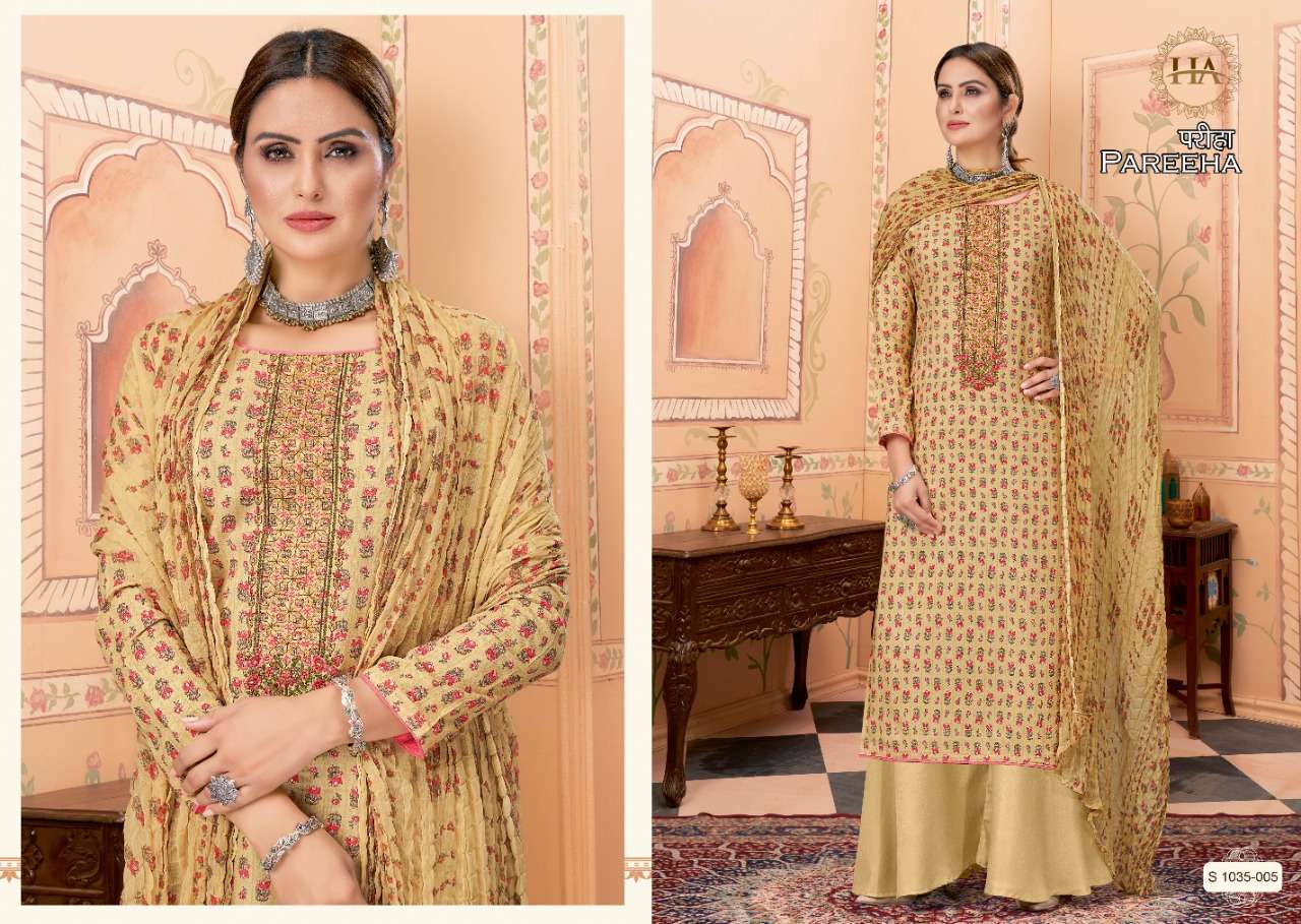 PAREEHA BY HARSHIT FASHION HUB 1035-001 TO 1035-008 SERIES BEAUTIFUL SUITS COLORFUL STYLISH FANCY CASUAL WEAR & ETHNIC WEAR VISCOSE RAYON DIGITAL PRINT DRESSES AT WHOLESALE PRICE