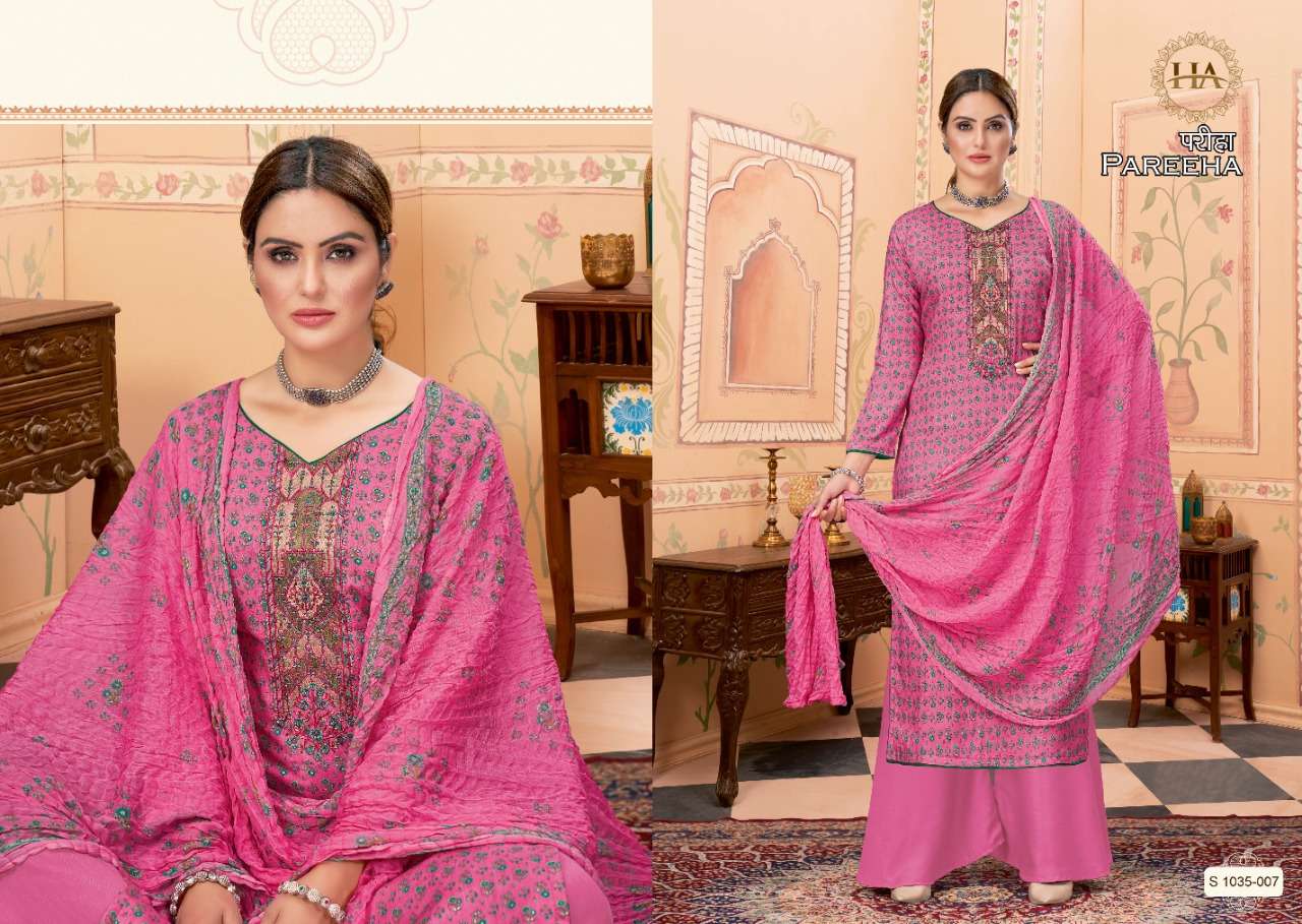 PAREEHA BY HARSHIT FASHION HUB 1035-001 TO 1035-008 SERIES BEAUTIFUL SUITS COLORFUL STYLISH FANCY CASUAL WEAR & ETHNIC WEAR VISCOSE RAYON DIGITAL PRINT DRESSES AT WHOLESALE PRICE