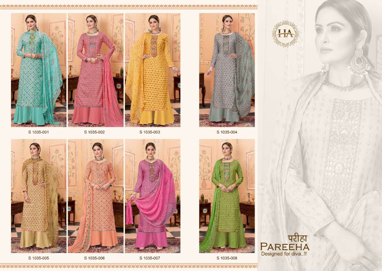 PAREEHA BY HARSHIT FASHION HUB 1035-001 TO 1035-008 SERIES BEAUTIFUL SUITS COLORFUL STYLISH FANCY CASUAL WEAR & ETHNIC WEAR VISCOSE RAYON DIGITAL PRINT DRESSES AT WHOLESALE PRICE