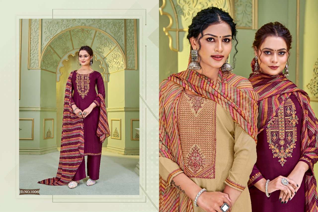 KHWAAB BY HERMITAGE 1001 TO 1008 SERIES BEAUTIFUL STYLISH SUITS FANCY COLORFUL CASUAL WEAR & ETHNIC WEAR & READY TO WEAR PURE VISCOSE RAYON EMBROIDERY DRESSES AT WHOLESALE PRICE