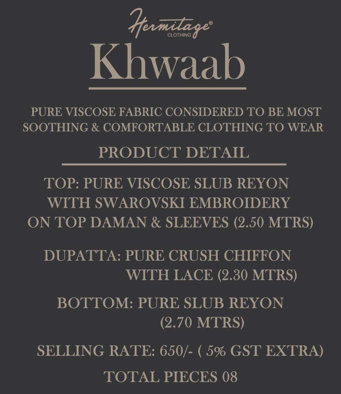 KHWAAB BY HERMITAGE 1001 TO 1008 SERIES BEAUTIFUL STYLISH SUITS FANCY COLORFUL CASUAL WEAR & ETHNIC WEAR & READY TO WEAR PURE VISCOSE RAYON EMBROIDERY DRESSES AT WHOLESALE PRICE