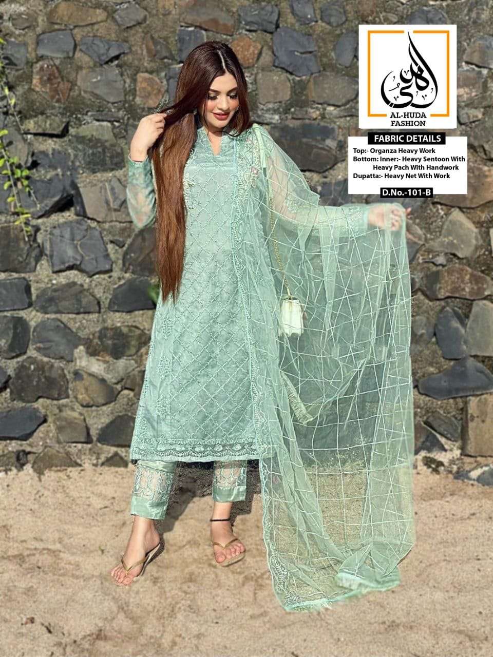 AL-HUDA HIT DESIGN 101 COLOURS BY Al-HUDA FASHION 101-A TO 101-D SERIES BEAUTIFUL PAKISTANI SUITS COLORFUL STYLISH FANCY CASUAL WEAR & ETHNIC WEAR ORGANZA EMBROIDERED DRESSES AT WHOLESALE PRICE