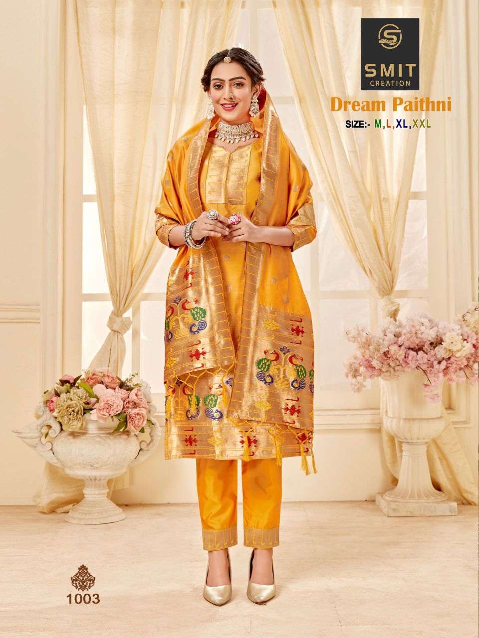 DREAM PAITHNI BY SMIT CREATION 1001 TO 1006 SERIES BEAUTIFUL STYLISH SUITS FANCY COLORFUL CASUAL WEAR & ETHNIC WEAR & READY TO WEAR PURE SILK PRINTED DRESSES AT WHOLESALE PRICE