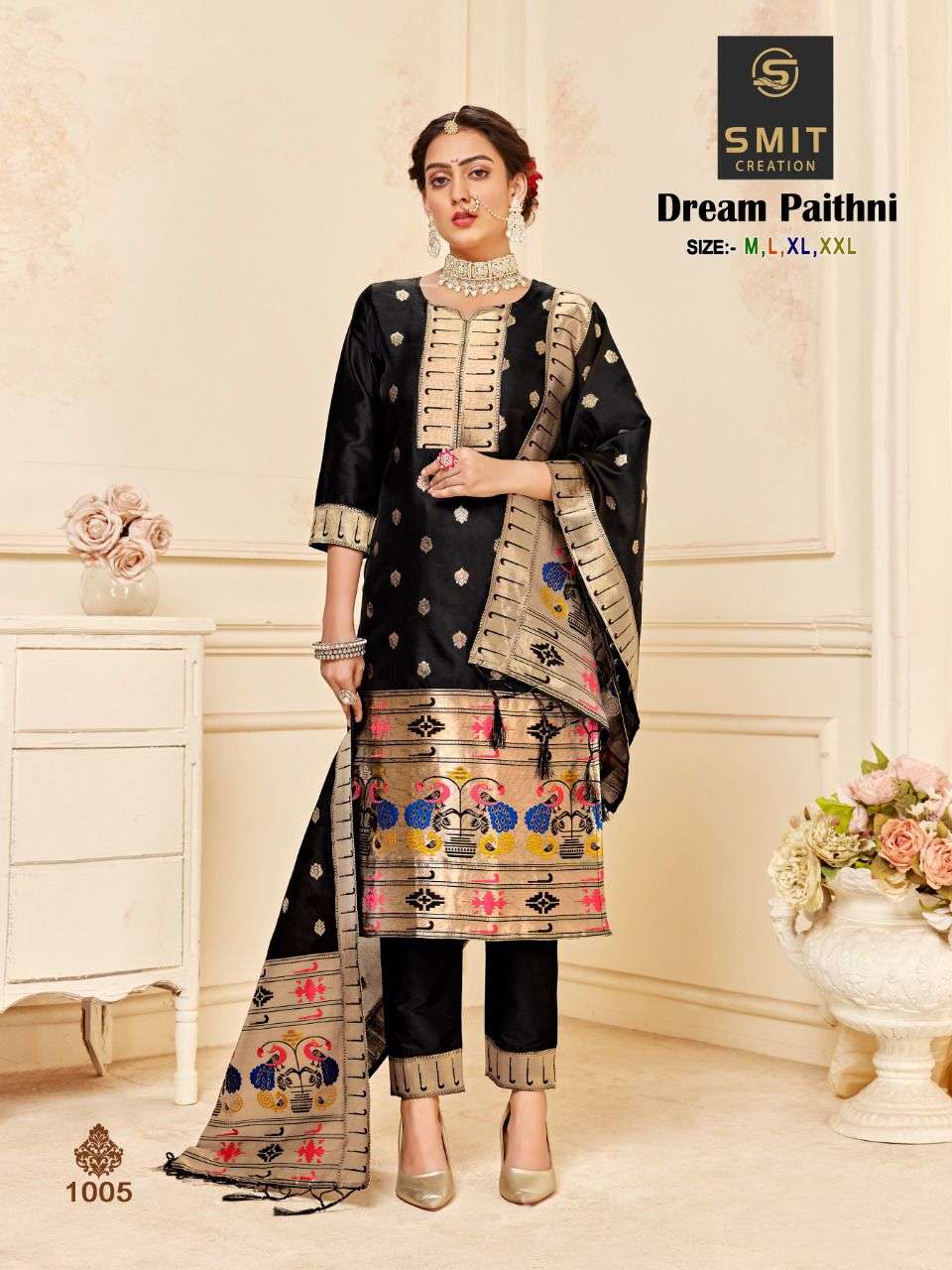 DREAM PAITHNI BY SMIT CREATION 1001 TO 1006 SERIES BEAUTIFUL STYLISH SUITS FANCY COLORFUL CASUAL WEAR & ETHNIC WEAR & READY TO WEAR PURE SILK PRINTED DRESSES AT WHOLESALE PRICE