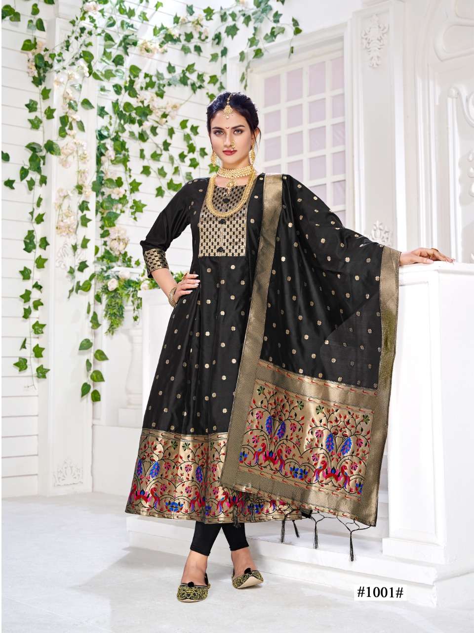 PAITHNI GOWN BY SMIT CREATION 1001 TO 1006 SERIES BEAUTIFUL STYLISH FANCY COLORFUL CASUAL WEAR & ETHNIC WEAR PATETA SILK GOWNS WITH DUPATTA AT WHOLESALE PRICE
