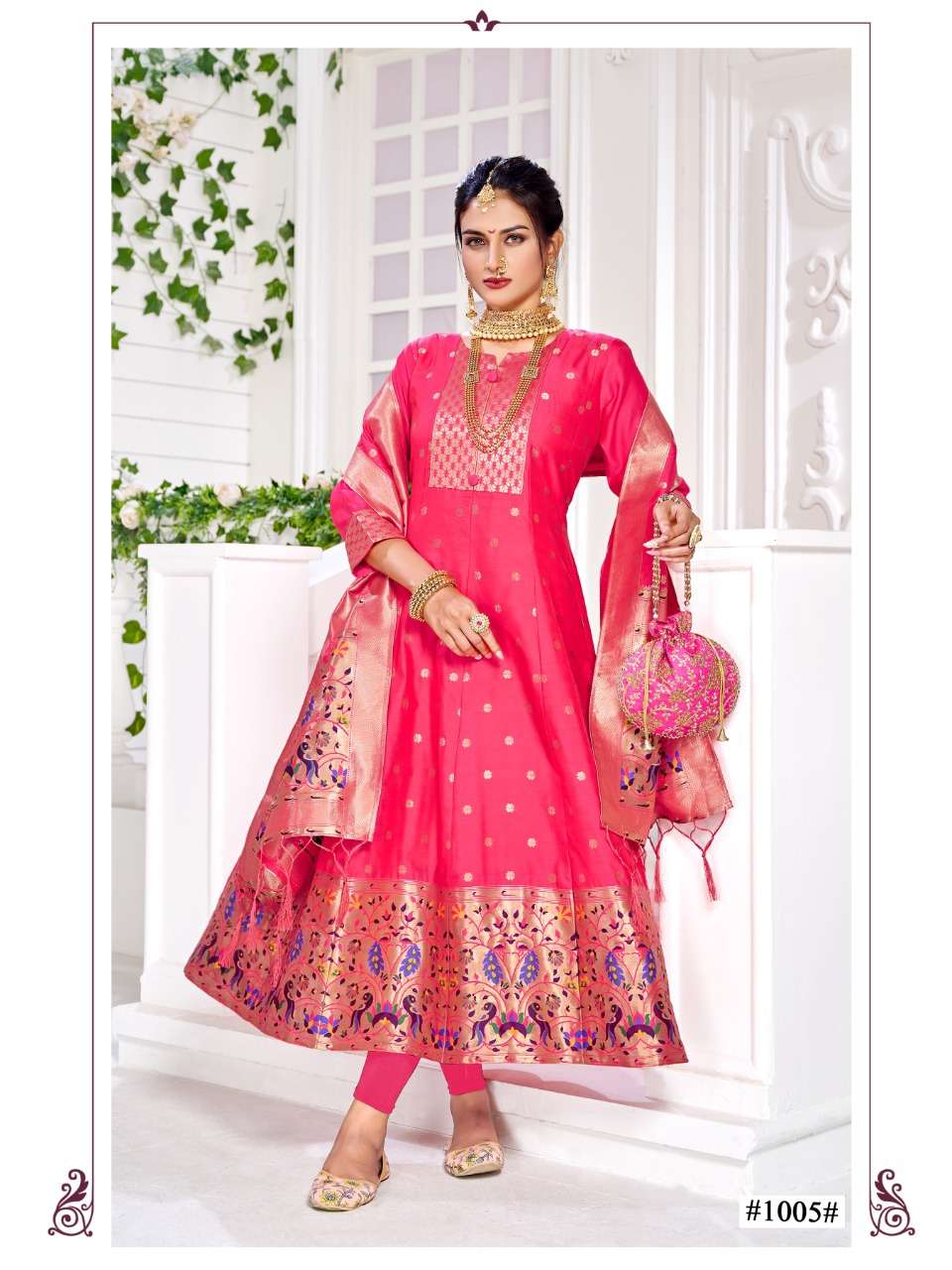 PAITHNI GOWN BY SMIT CREATION 1001 TO 1006 SERIES BEAUTIFUL STYLISH FANCY COLORFUL CASUAL WEAR & ETHNIC WEAR PATETA SILK GOWNS WITH DUPATTA AT WHOLESALE PRICE