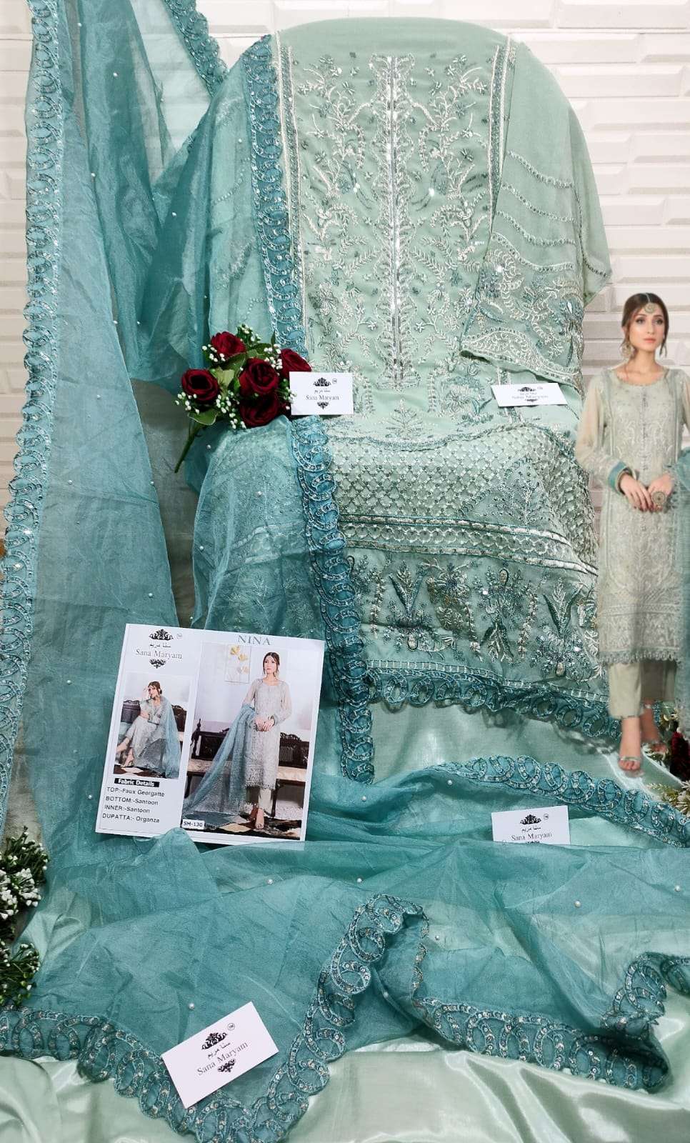Nina By Sana Maryam Pakistani Suits Beautiful Fancy Colorful Stylish Party Wear & Occasional Wear Faux Georgette Embroidery Dresses At Wholesale Price