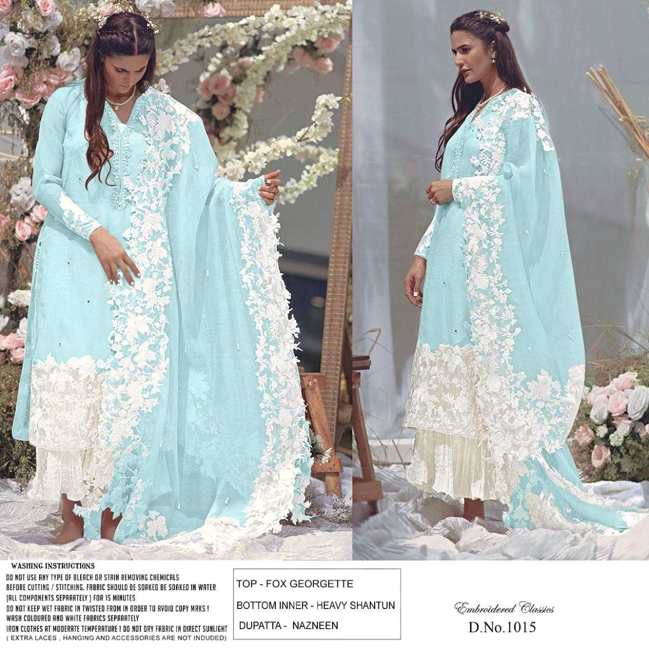 RAZZO HIT DESIGN 1015 COLOURS VOL-2 BY RAZZO EXPORTS 1015-E TO 1015-H SERIES PAKISTANI SUITS BEAUTIFUL FANCY COLORFUL STYLISH PARTY WEAR & OCCASIONAL WEAR FAUX GEORGETTE EMBROIDERY DRESSES AT WHOLESALE PRICE