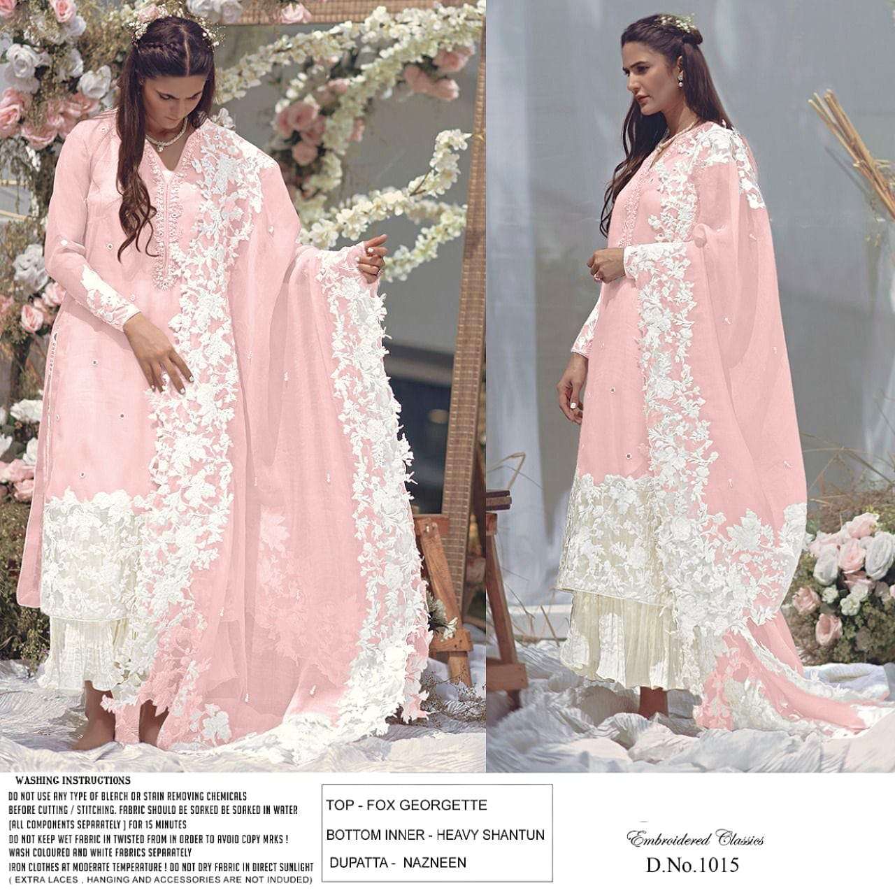 RAZZO HIT DESIGN 1015 COLOURS VOL-2 BY RAZZO EXPORTS 1015-E TO 1015-H SERIES PAKISTANI SUITS BEAUTIFUL FANCY COLORFUL STYLISH PARTY WEAR & OCCASIONAL WEAR FAUX GEORGETTE EMBROIDERY DRESSES AT WHOLESALE PRICE