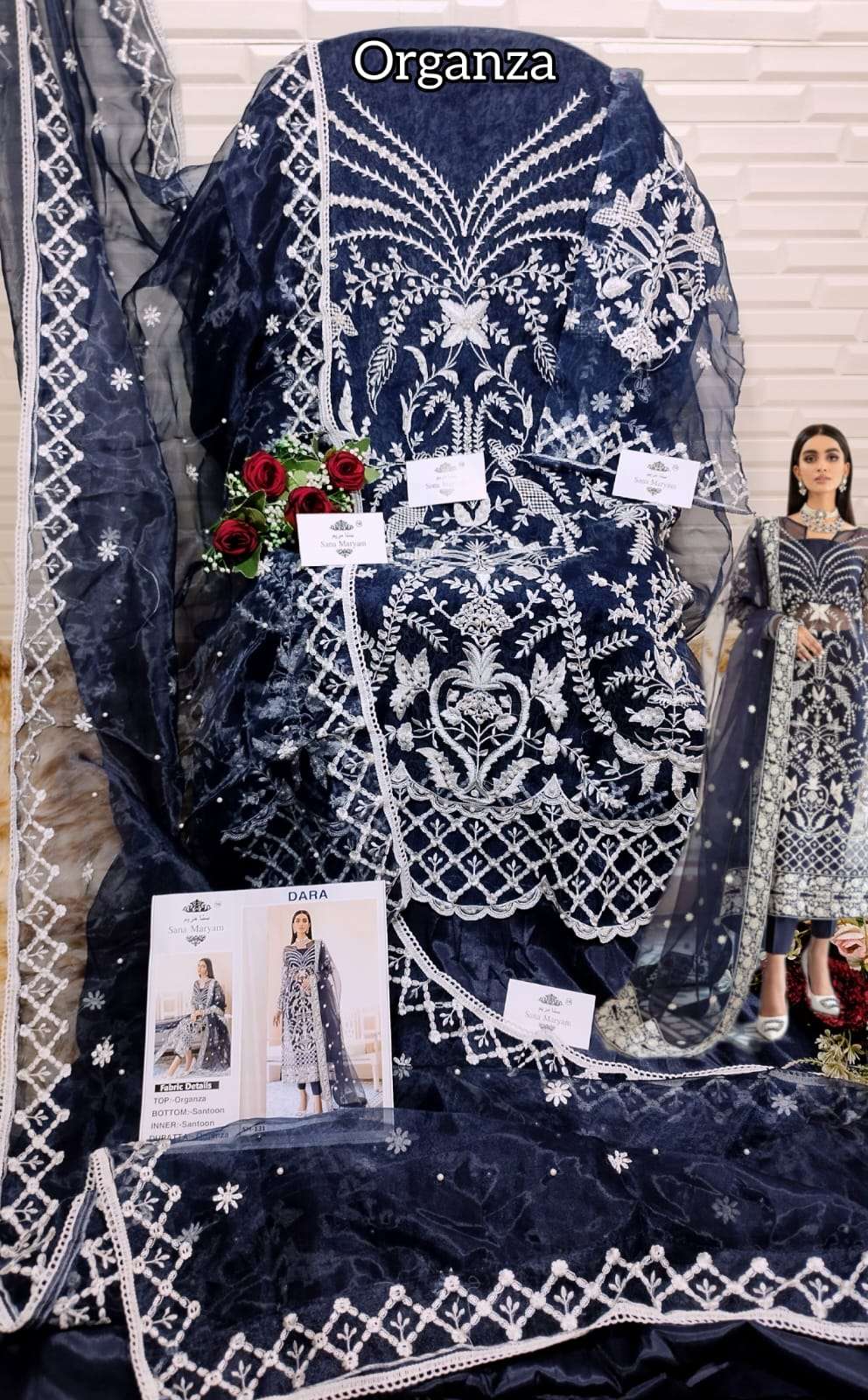 DARA BY SANA MARYAM PAKISTANI SUITS BEAUTIFUL FANCY COLORFUL STYLISH PARTY WEAR & OCCASIONAL WEAR ORGANZA EMBROIDERY DRESSES AT WHOLESALE PRICE