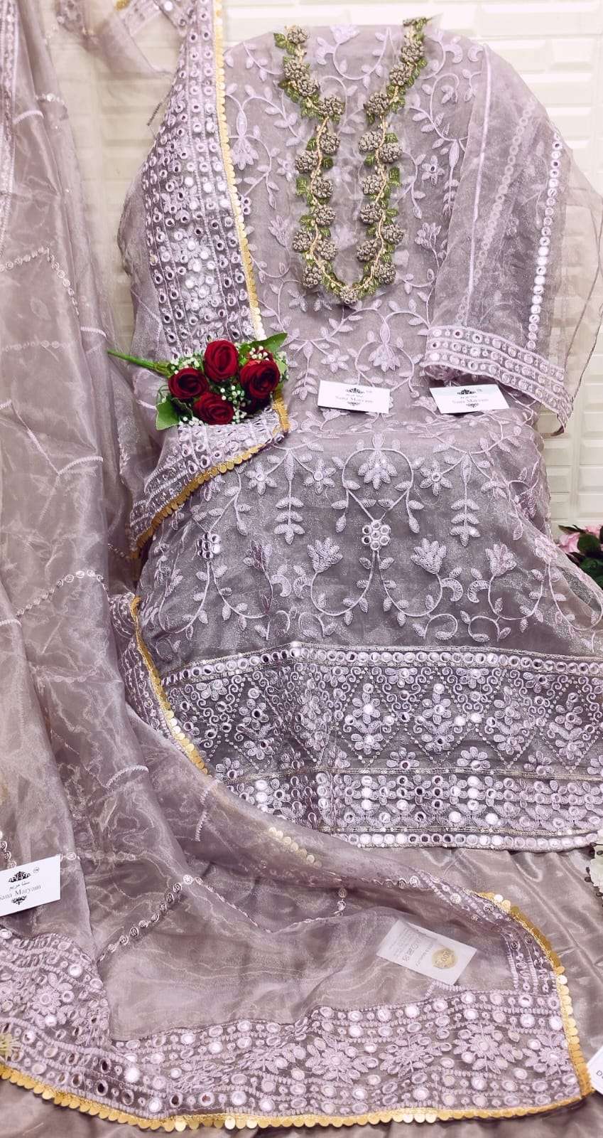 Rosemeen By Sana Maryam Pakistani Stylish Beautiful Colourful Printed & Embroidered Party Wear & Occasional Wear Organza Dresses At Wholesale Price