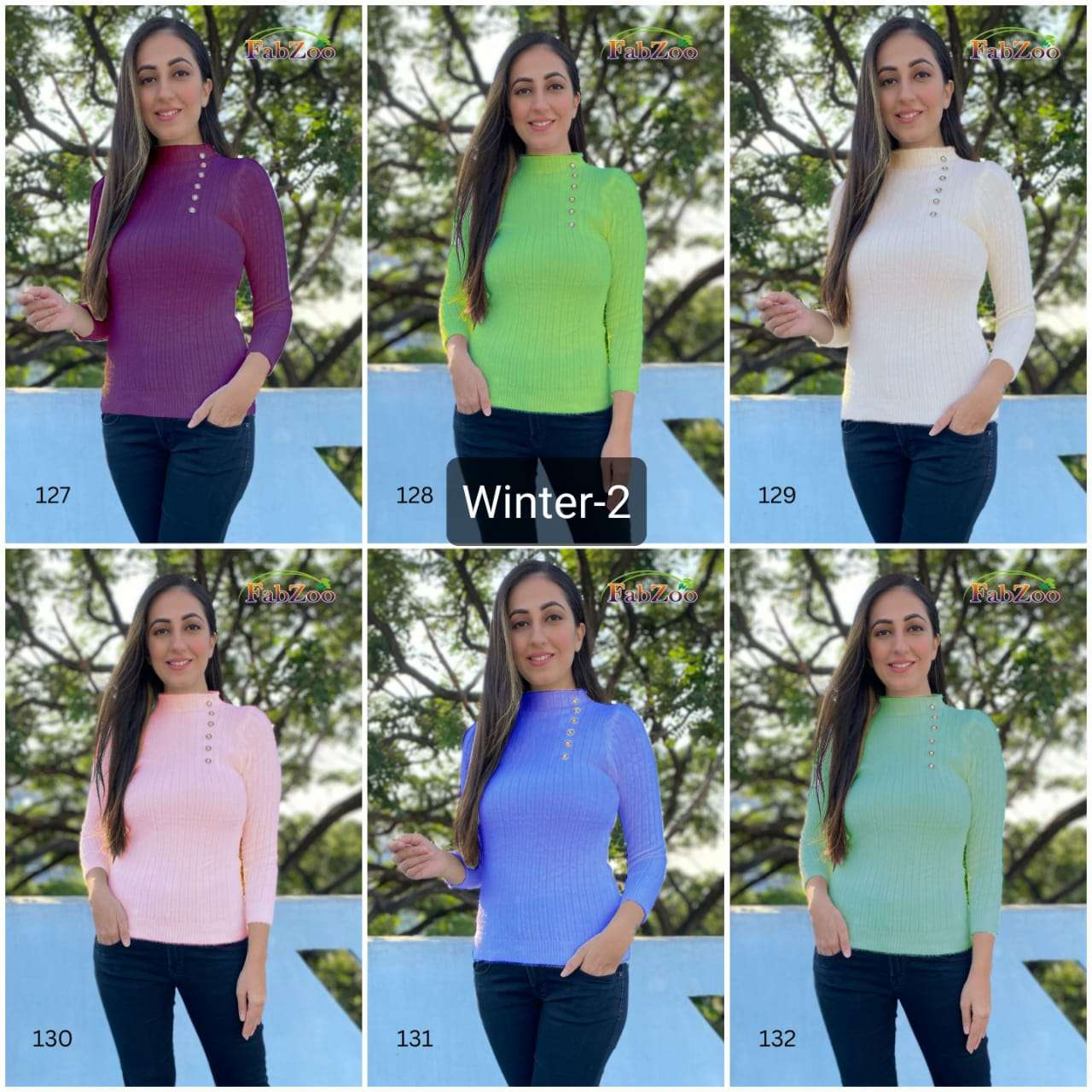 WINTER VOL-2 BY FAB ZOO 127 TO 132 SERIES DESIGNER STYLISH FANCY COLORFUL BEAUTIFUL PARTY WEAR & ETHNIC WEAR COLLECTION RABBIT WOOL TOPS AT WHOLESALE PRICE