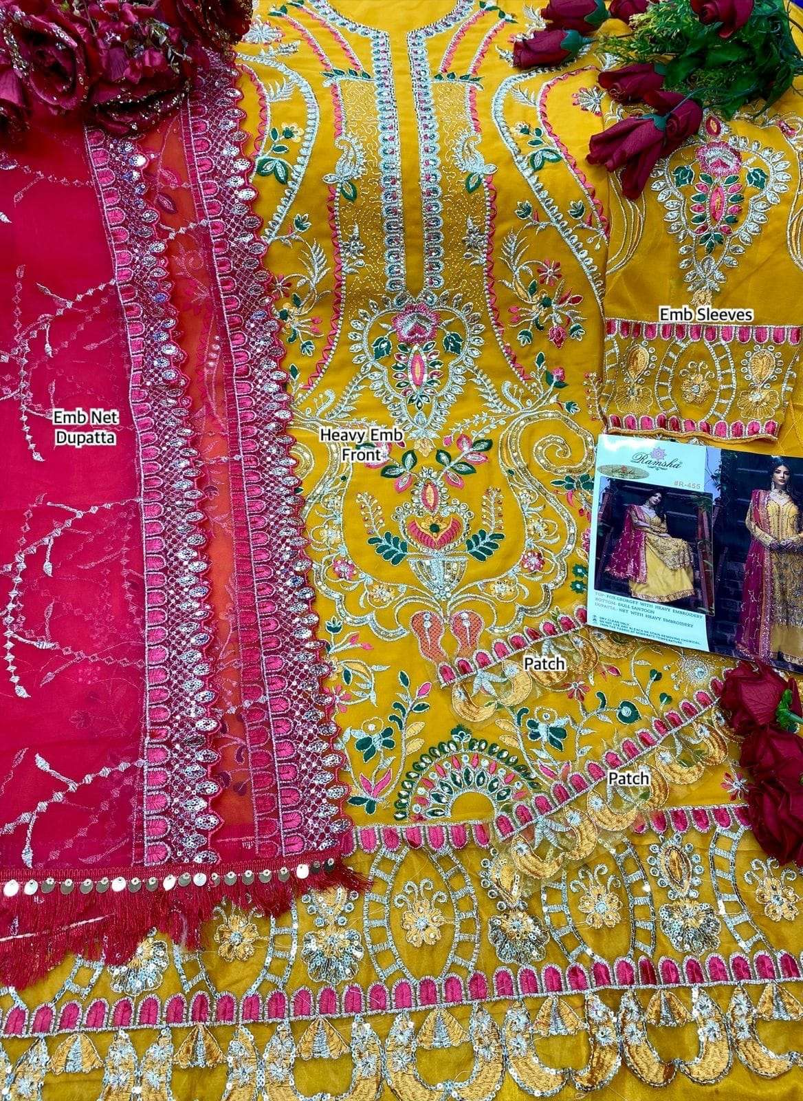 Ramsha Hit Design 455 By Ramsha Pakistani Suits Beautiful Fancy Colorful Stylish Party Wear & Occasional Wear Faux Georgette Embroidery Dresses At Wholesale Price