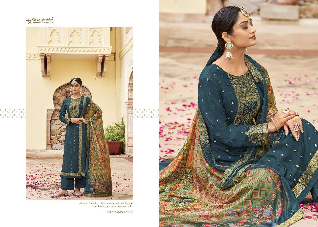 MANDAKINI VOL-6 BY SHREE SHALIKA FASHION 6001 TO 6008 SERIES DESIGNER SUITS BEAUTIFUL FANCY COLORFUL STYLISH PARTY WEAR & OCCASIONAL WEAR PURE VISCOSE DOLA JACQAURD EMBROIDERED DRESSES AT WHOLESALE PRICE
