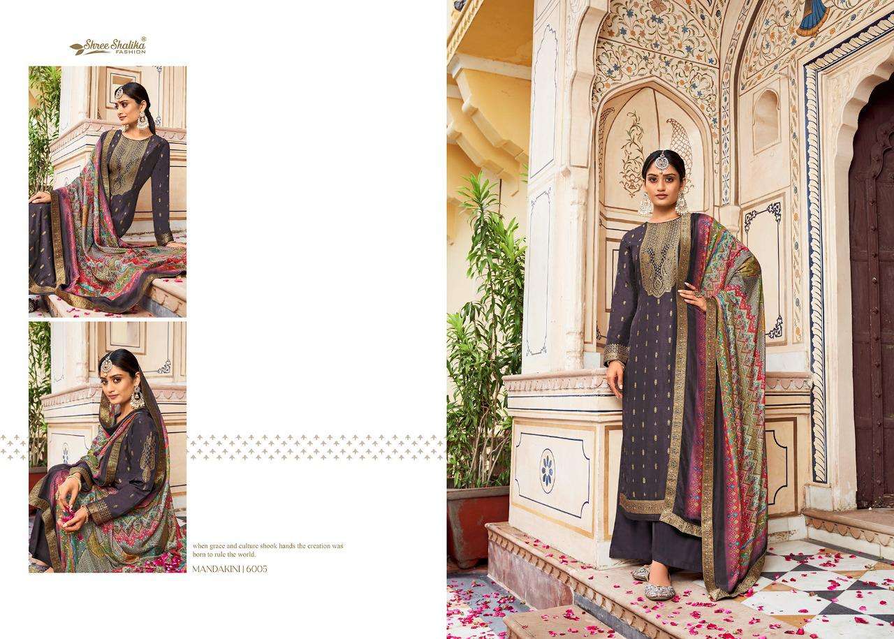 MANDAKINI VOL-6 BY SHREE SHALIKA FASHION 6001 TO 6008 SERIES DESIGNER SUITS BEAUTIFUL FANCY COLORFUL STYLISH PARTY WEAR & OCCASIONAL WEAR PURE VISCOSE DOLA JACQAURD EMBROIDERED DRESSES AT WHOLESALE PRICE