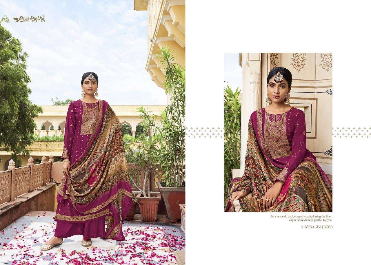 MANDAKINI VOL-6 BY SHREE SHALIKA FASHION 6001 TO 6008 SERIES DESIGNER SUITS BEAUTIFUL FANCY COLORFUL STYLISH PARTY WEAR & OCCASIONAL WEAR PURE VISCOSE DOLA JACQAURD EMBROIDERED DRESSES AT WHOLESALE PRICE