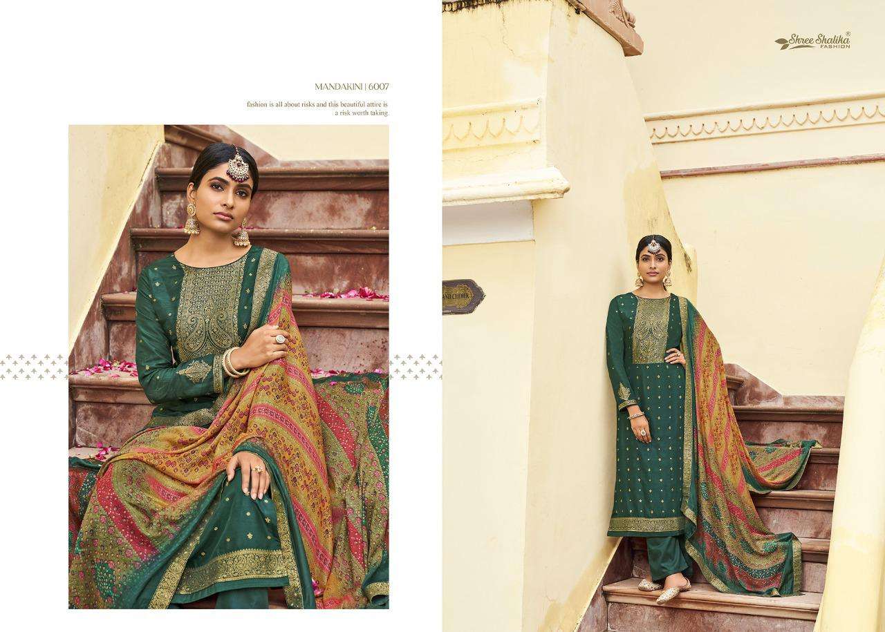 MANDAKINI VOL-6 BY SHREE SHALIKA FASHION 6001 TO 6008 SERIES DESIGNER SUITS BEAUTIFUL FANCY COLORFUL STYLISH PARTY WEAR & OCCASIONAL WEAR PURE VISCOSE DOLA JACQAURD EMBROIDERED DRESSES AT WHOLESALE PRICE