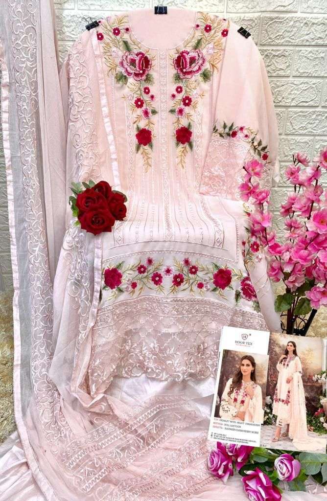 Hoor Tex Hit Design H-59 Colours By Hoor Tex H-59-A To H-59-E Series Pakistani Suits Beautiful Fancy Colorful Stylish Party Wear & Occasional Wear Faux Georgette Embroidery Dresses At Wholesale Price