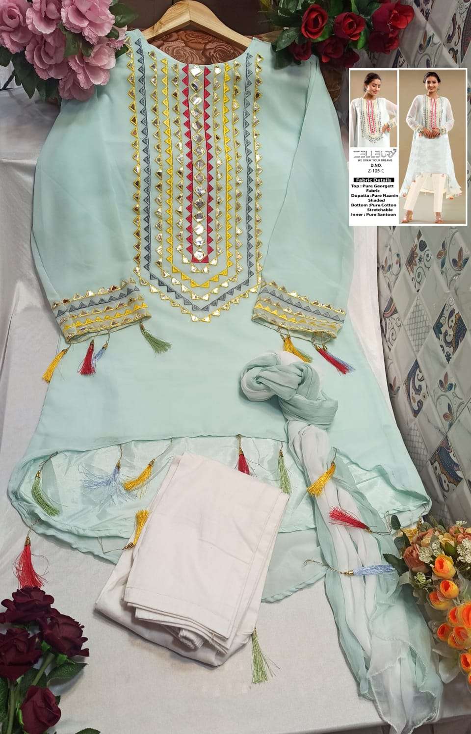 CELLBURY 105 COLOURS BY CELLBURY 105-A TO 105-E SERIES BEAUTIFUL PAKISTANI SUITS STYLISH COLORFUL FANCY CASUAL WEAR & ETHNIC WEAR PURE GEORGETTE EMBROIDERED DRESSES AT WHOLESALE PRICE
