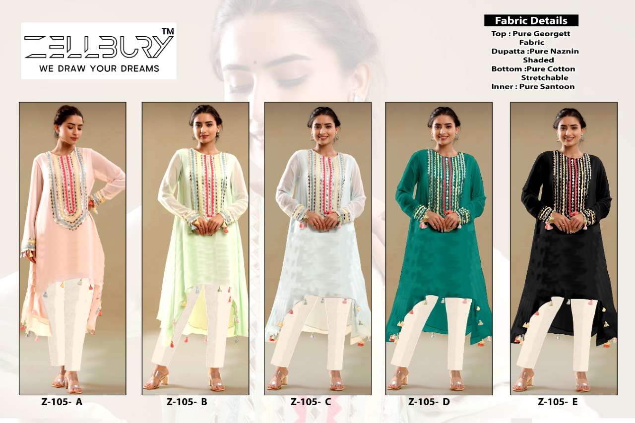 CELLBURY 105 COLOURS BY CELLBURY 105-A TO 105-E SERIES BEAUTIFUL PAKISTANI SUITS STYLISH COLORFUL FANCY CASUAL WEAR & ETHNIC WEAR PURE GEORGETTE EMBROIDERED DRESSES AT WHOLESALE PRICE