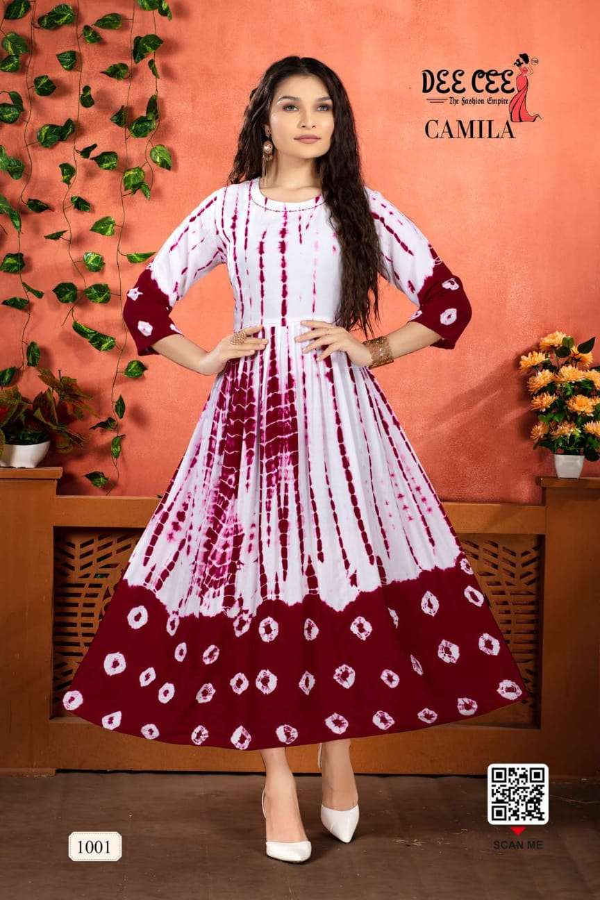 CAMILA BY DEE CEE 1001 TO 1006 SERIES BEAUTIFUL STYLISH FANCY COLORFUL CASUAL WEAR & ETHNIC WEAR HEAVY RAYON GOWNS AT WHOLESALE PRICE