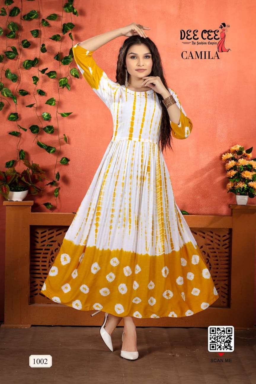 CAMILA BY DEE CEE 1001 TO 1006 SERIES BEAUTIFUL STYLISH FANCY COLORFUL CASUAL WEAR & ETHNIC WEAR HEAVY RAYON GOWNS AT WHOLESALE PRICE