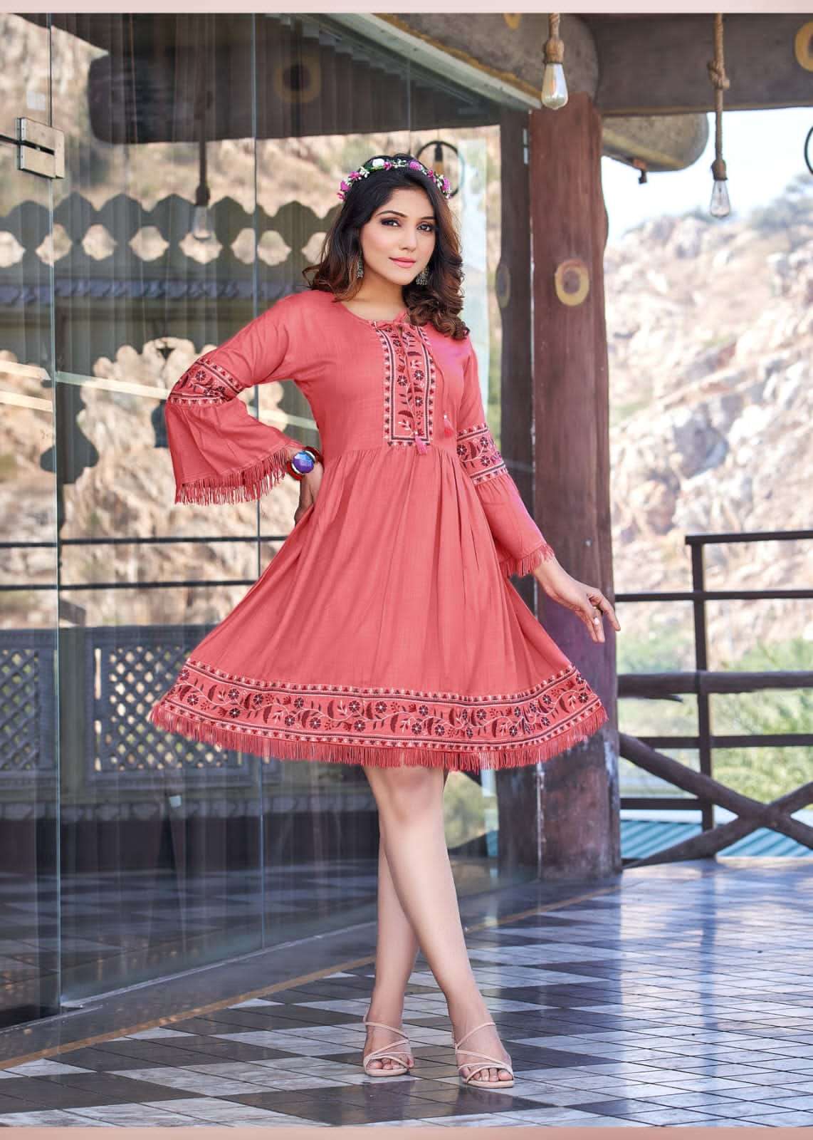 CHERRY BY OSSM 01 TO 06 SERIES BEAUTIFUL STYLISH FANCY COLORFUL CASUAL WEAR & ETHNIC WEAR RAYON SLUB KURTIS AT WHOLESALE PRICE