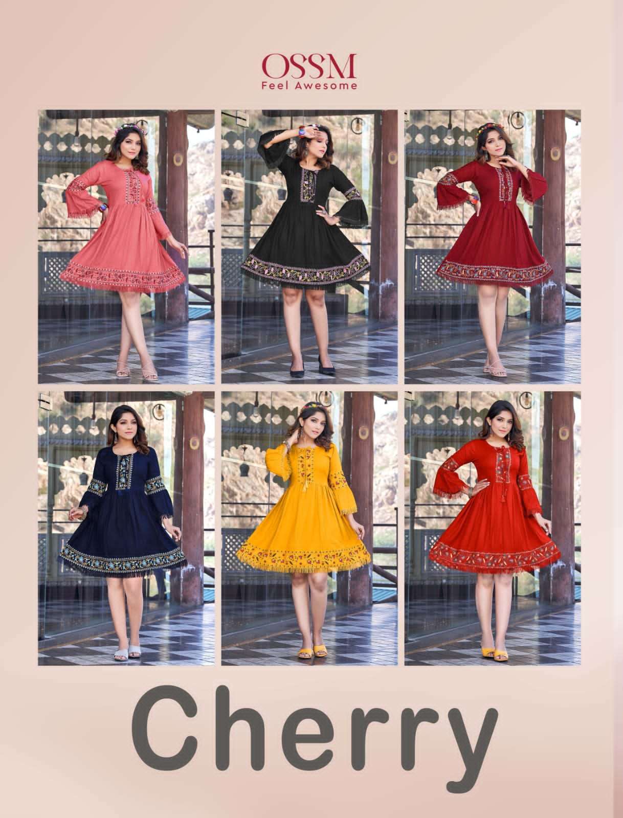 CHERRY BY OSSM 01 TO 06 SERIES BEAUTIFUL STYLISH FANCY COLORFUL CASUAL WEAR & ETHNIC WEAR RAYON SLUB KURTIS AT WHOLESALE PRICE