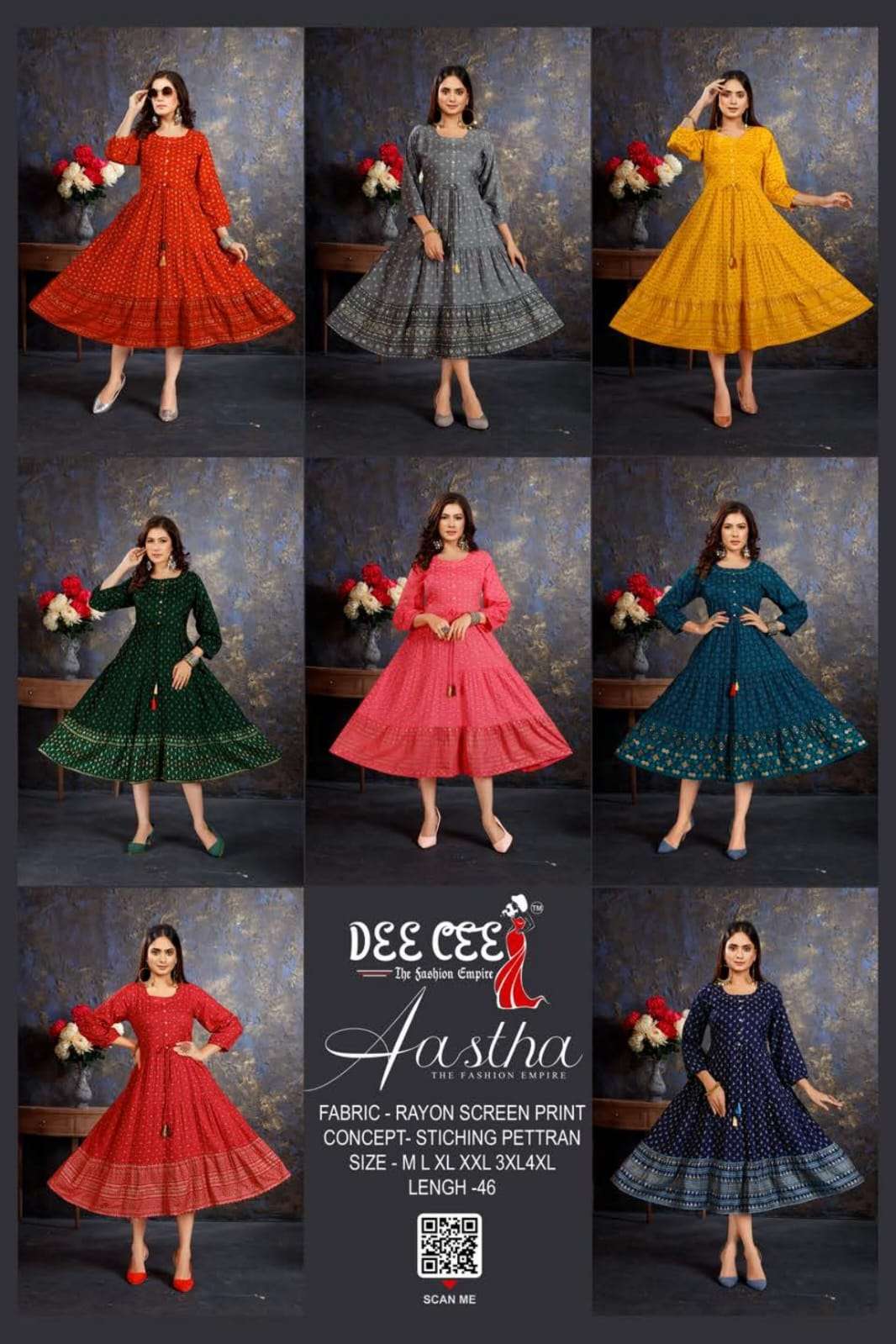 AASTHA BY DEE CEE 1001 TO 1008 SERIES DESIGNER STYLISH FANCY COLORFUL BEAUTIFUL PARTY WEAR & ETHNIC WEAR COLLECTION RAYON PRINT KURTIS AT WHOLESALE PRICE