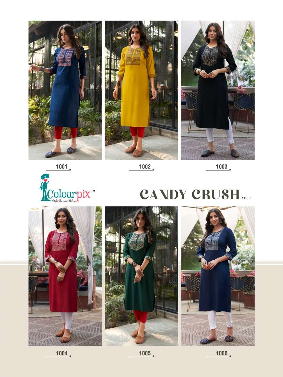 CANDY CRUSH VOL-1 BY COLOURPIX 1001 TO 1006 SERIES BEAUTIFUL STYLISH FANCY COLORFUL CASUAL WEAR & ETHNIC WEAR RAYON SLUB KURTIS AT WHOLESALE PRICE