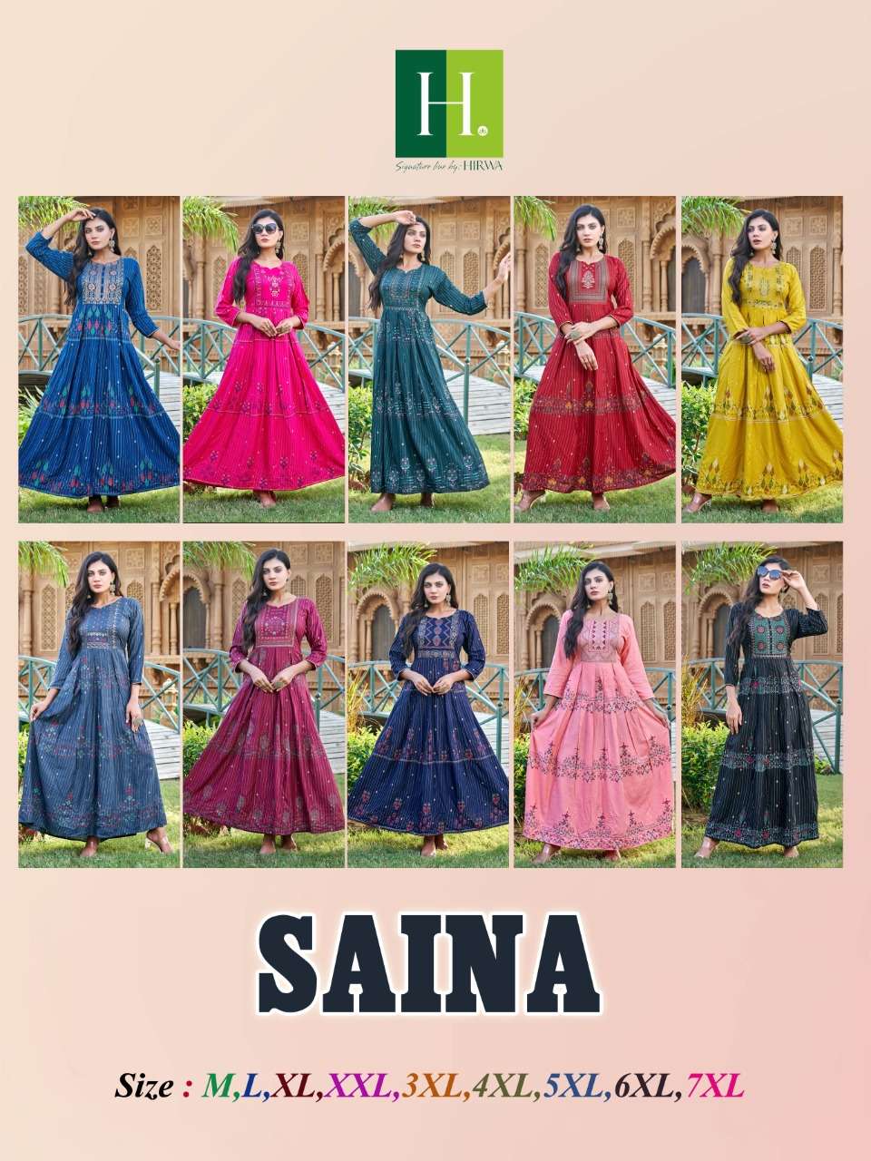 Saina By Hirwa 1001 To 1010 Series Beautiful Stylish Fancy Colorful Casual Wear & Ethnic Wear Heavy Rayon Gowns At Wholesale Price