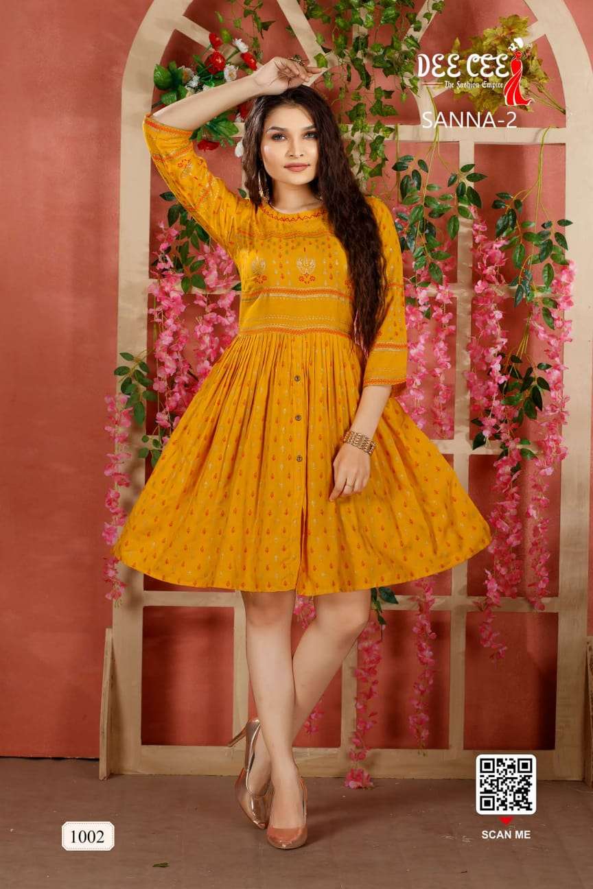 SANNA VOL-2 BY DEE CEE 1001 TO 1006 SERIES BEAUTIFUL STYLISH FANCY COLORFUL CASUAL WEAR & ETHNIC WEAR RAYON SLUB KURTIS AT WHOLESALE PRICE