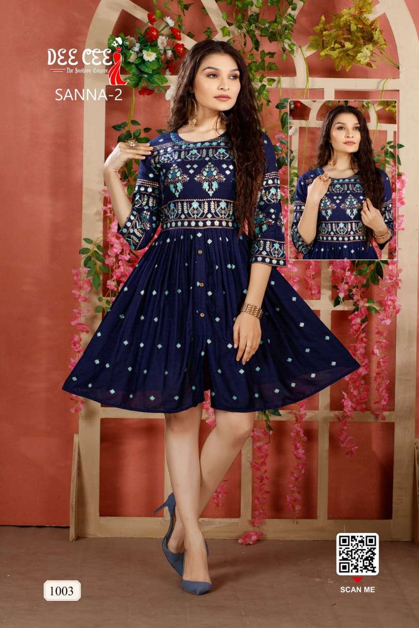 SANNA VOL-2 BY DEE CEE 1001 TO 1006 SERIES BEAUTIFUL STYLISH FANCY COLORFUL CASUAL WEAR & ETHNIC WEAR RAYON SLUB KURTIS AT WHOLESALE PRICE