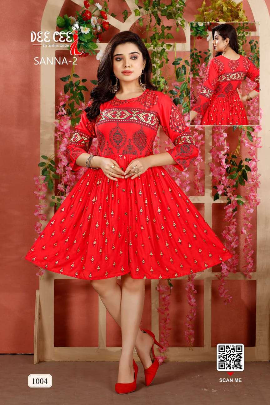 SANNA VOL-2 BY DEE CEE 1001 TO 1006 SERIES BEAUTIFUL STYLISH FANCY COLORFUL CASUAL WEAR & ETHNIC WEAR RAYON SLUB KURTIS AT WHOLESALE PRICE