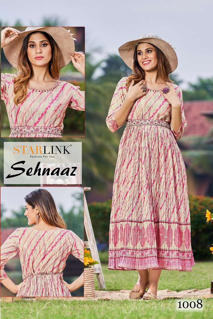 SEHNAAZ BY STARLINK 1001 TO 1008 SERIES BEAUTIFUL STYLISH FANCY COLORFUL CASUAL WEAR & ETHNIC WEAR CHINNON PRINT GOWNS AT WHOLESALE PRICE