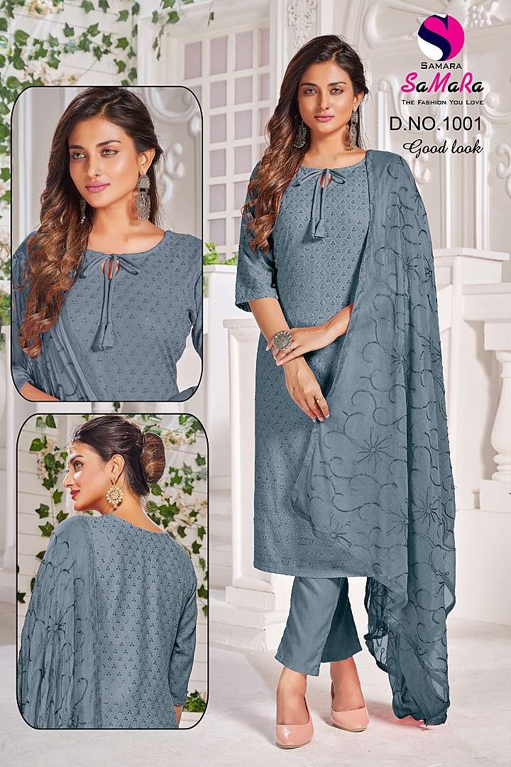 GOOD LOOK BY SAMARA 1001 TO 1010 SERIES DESIGNER SUITS BEAUTIFUL STYLISH FANCY COLORFUL PARTY WEAR & OCCASIONAL WEAR RAYON WITH WORK DRESSES AT WHOLESALE PRICE