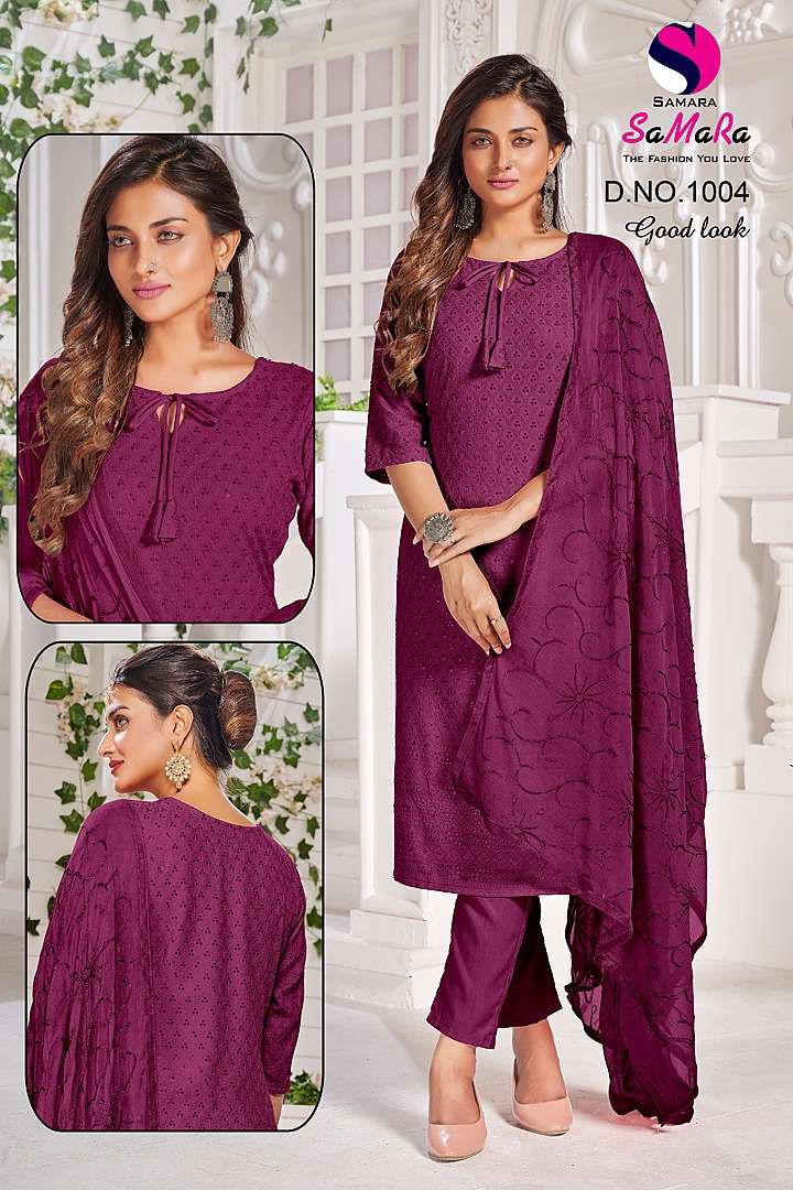 GOOD LOOK BY SAMARA 1001 TO 1010 SERIES DESIGNER SUITS BEAUTIFUL STYLISH FANCY COLORFUL PARTY WEAR & OCCASIONAL WEAR RAYON WITH WORK DRESSES AT WHOLESALE PRICE