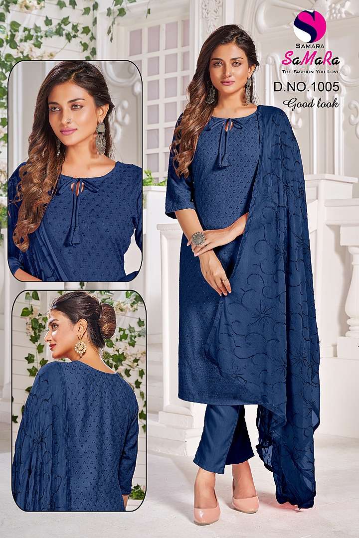 GOOD LOOK BY SAMARA 1001 TO 1010 SERIES DESIGNER SUITS BEAUTIFUL STYLISH FANCY COLORFUL PARTY WEAR & OCCASIONAL WEAR RAYON WITH WORK DRESSES AT WHOLESALE PRICE